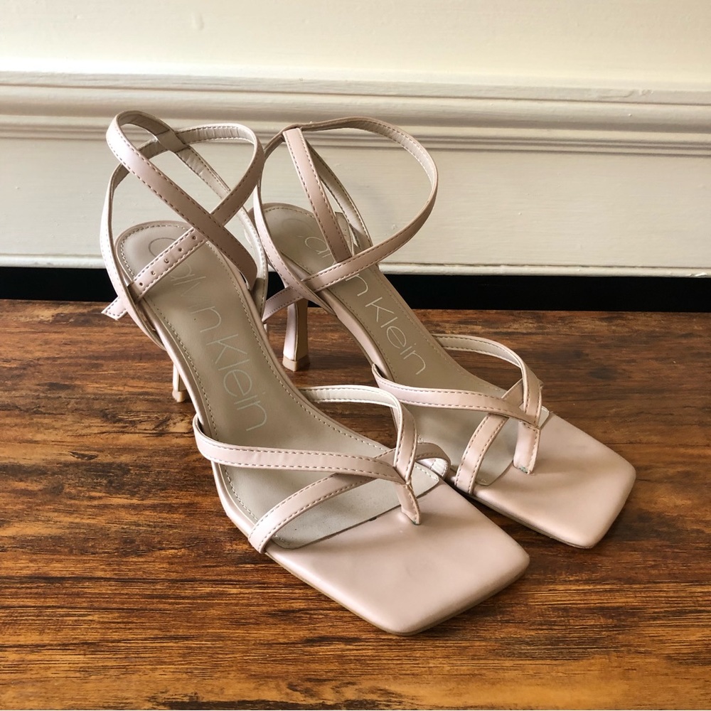 Calvin Klein Nude Strappy Square Toe Sandal Heel